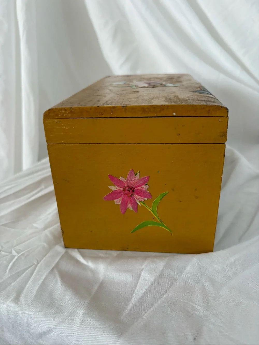 Vintage 60s owl wooden chest box jewelry storage decoupage home decor midcentury